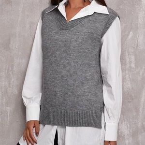 SHEIN V Neck Slit Hem Sweater Vest Without Blouse